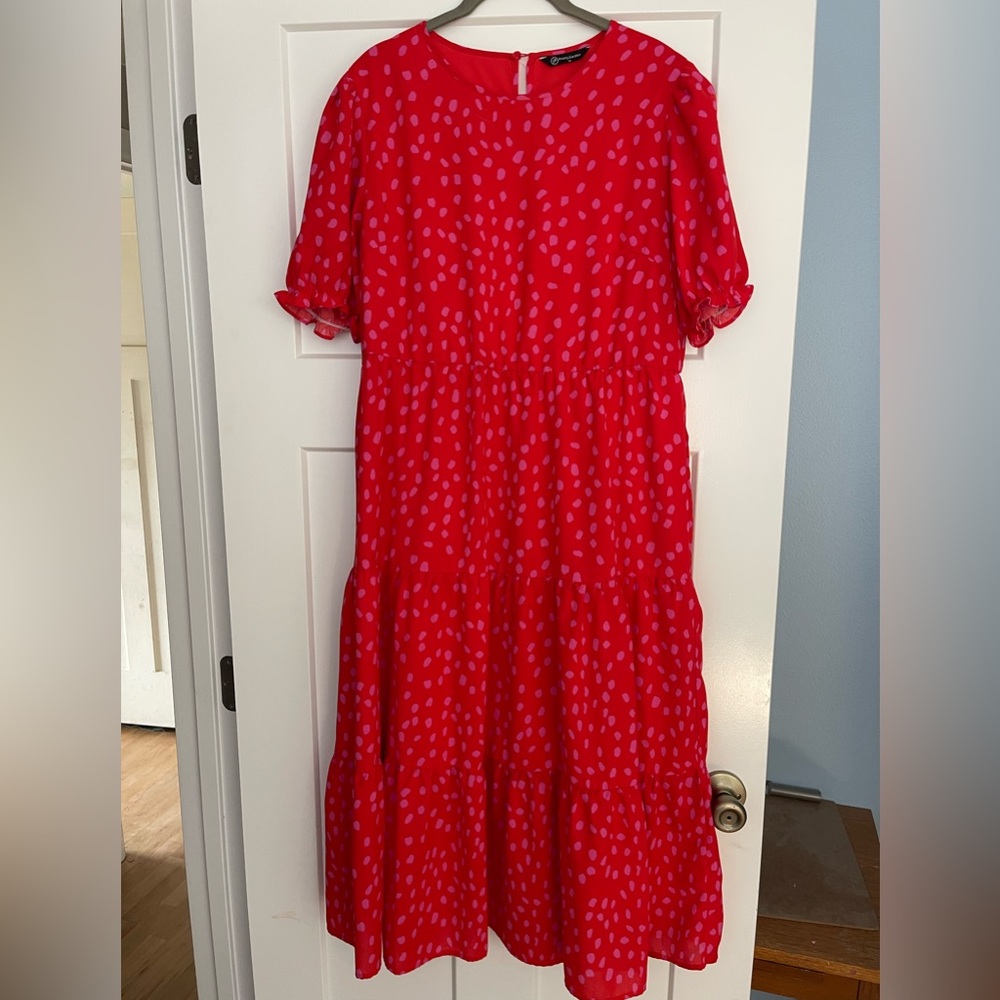 Red and Pink Polka Dot Midi Dress Teachercore